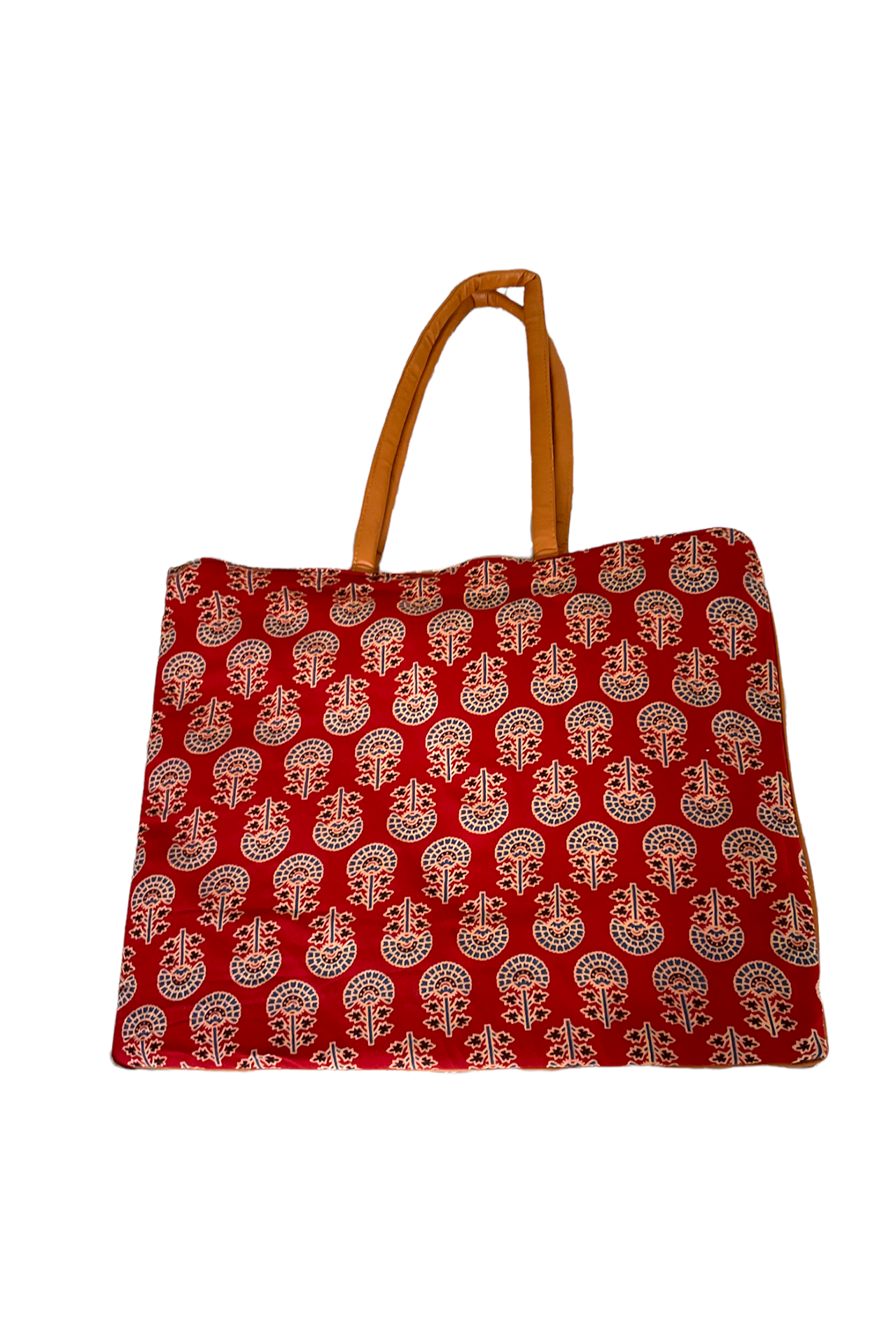 Cotton Printed Leather Multipurpose HandBag Red Blue CPLMH001