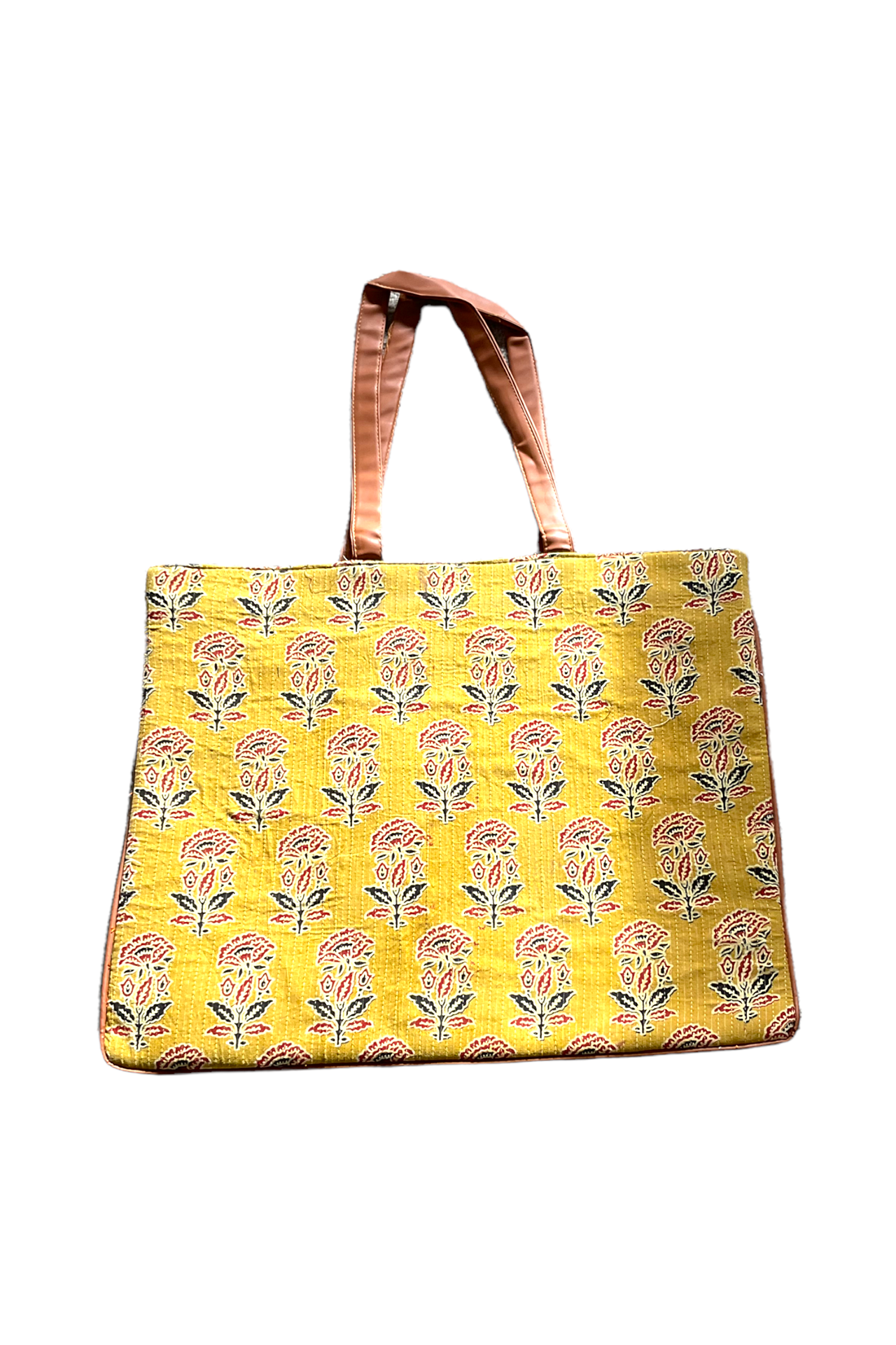 Cotton Printed Leather Multipurpose HandBag Yellow Red CPLMH004 (2)