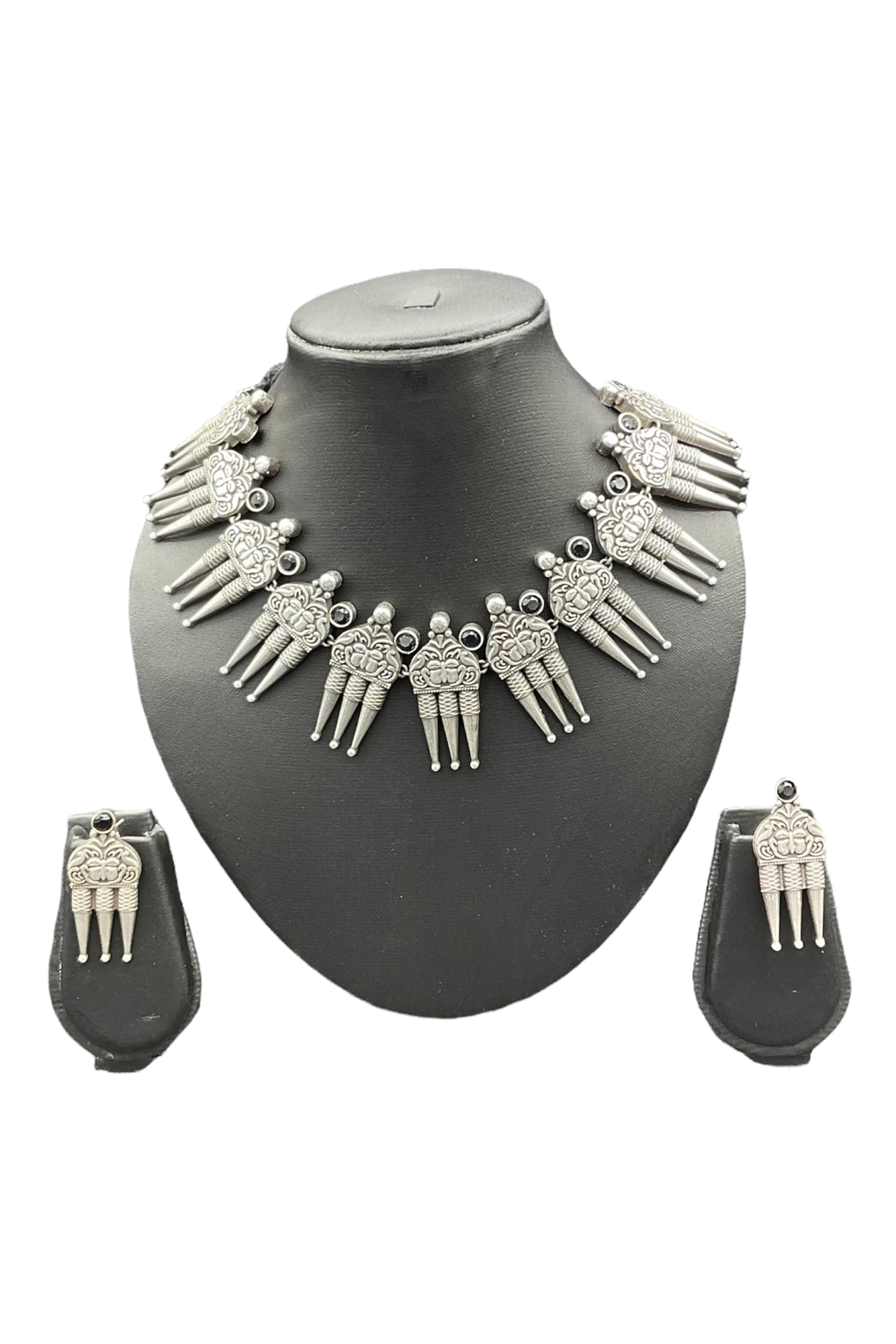 Choker Necklace Set With Black Stone SR199_