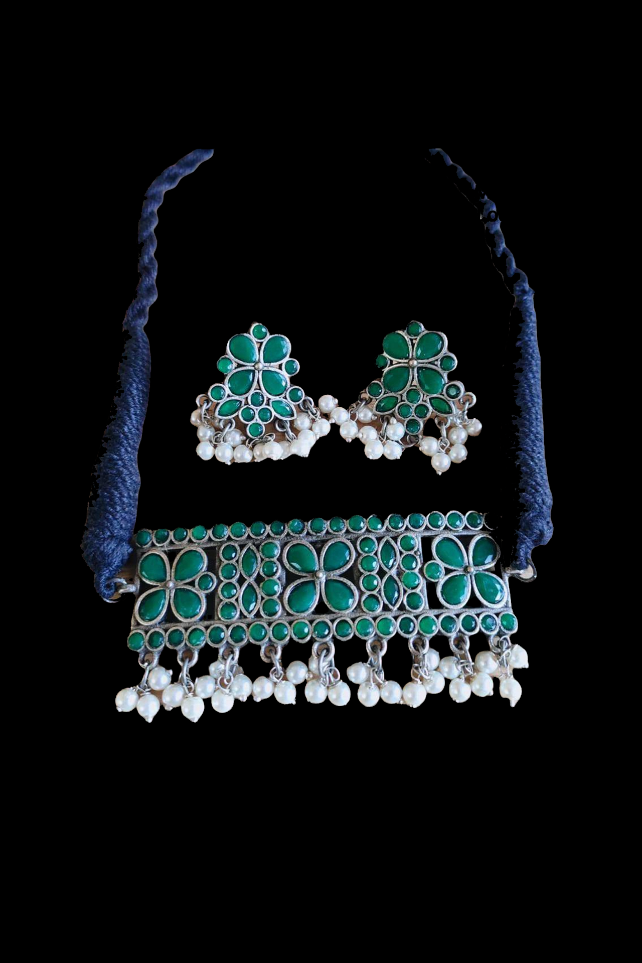 Choker Set Green CZ Stone WithPearls SR115G