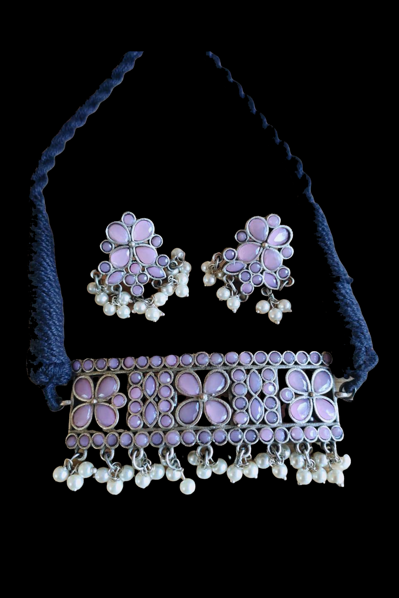 Choker Set Pink CZ Stone WithPearls SR115P