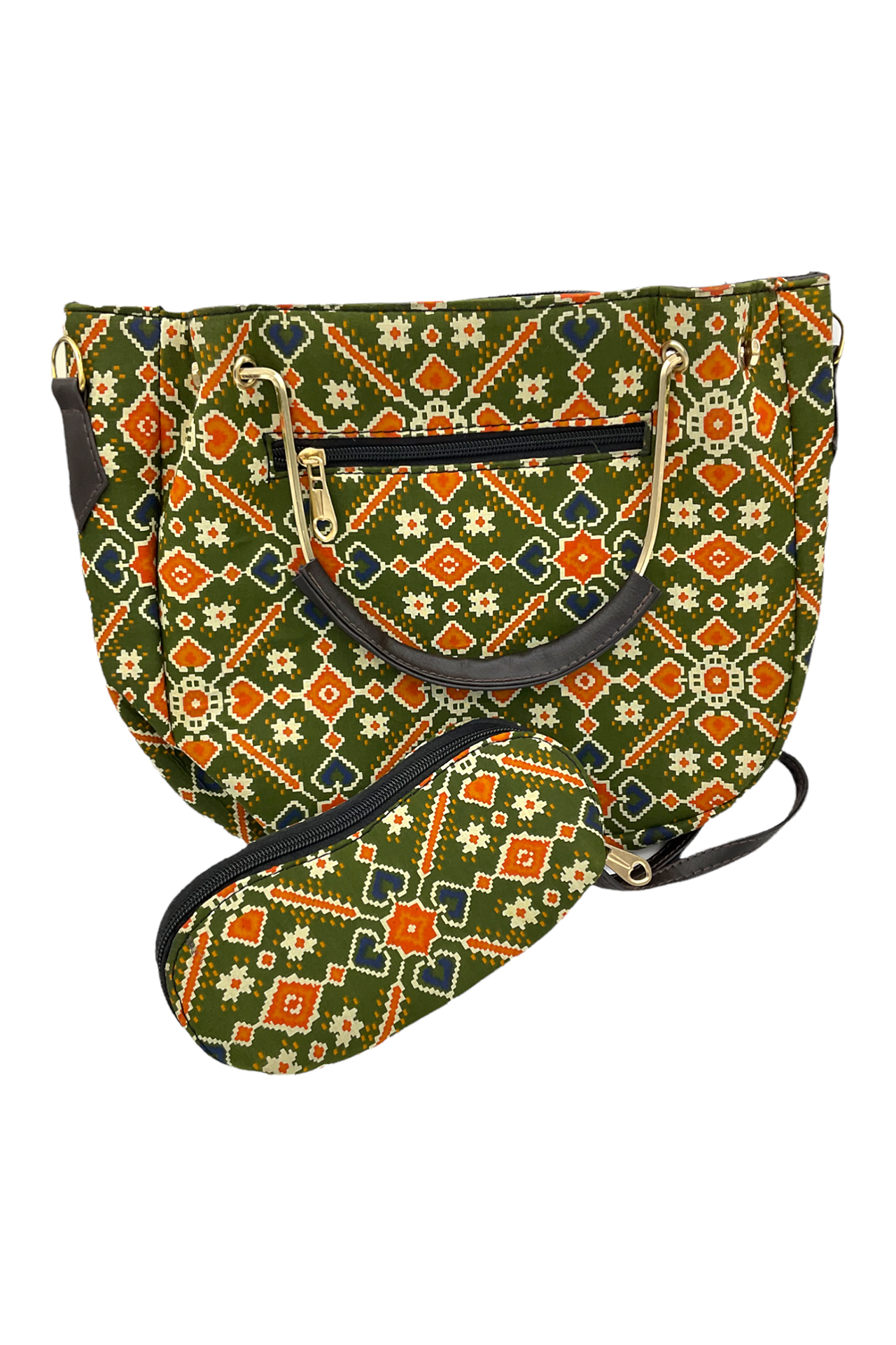 Cloth Handbad With 2pieces Green Wtih Potal Print CHW2P001