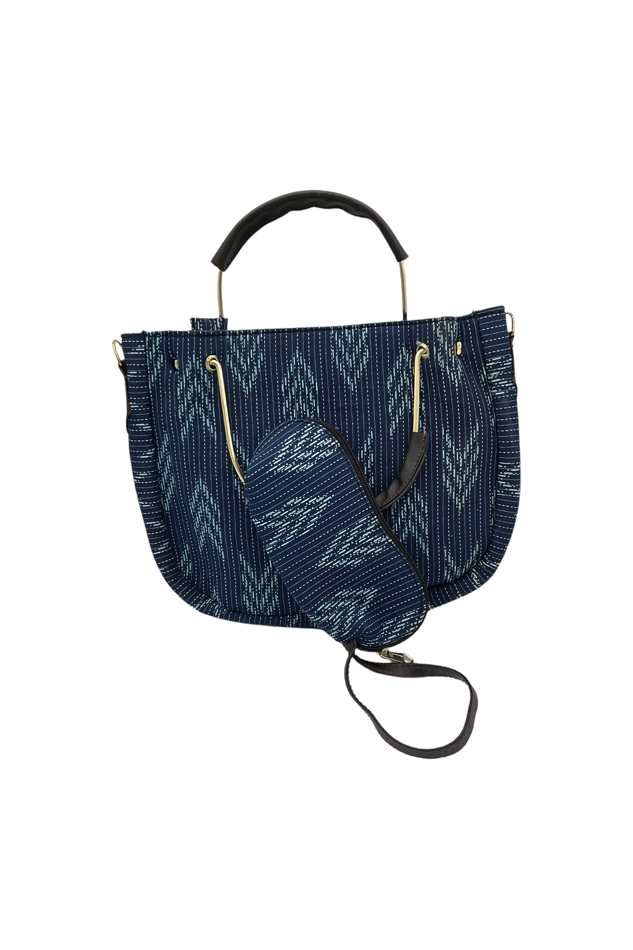 Cloth Handbad With 2pieces Royal Blue Wtih Sky Blue Print CHW2P002