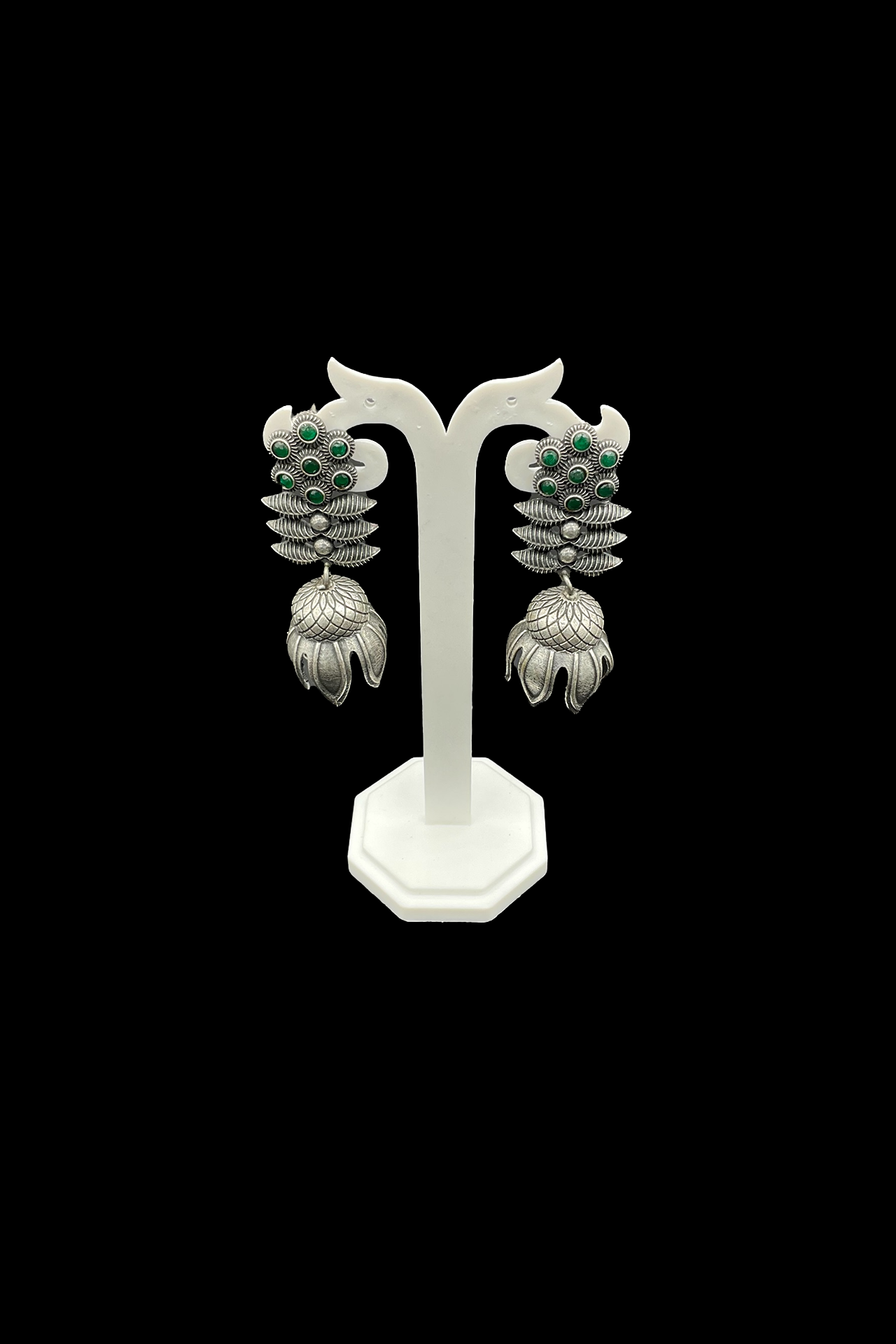 Flower Jumkha Earring With Green Stone SRFJ195G