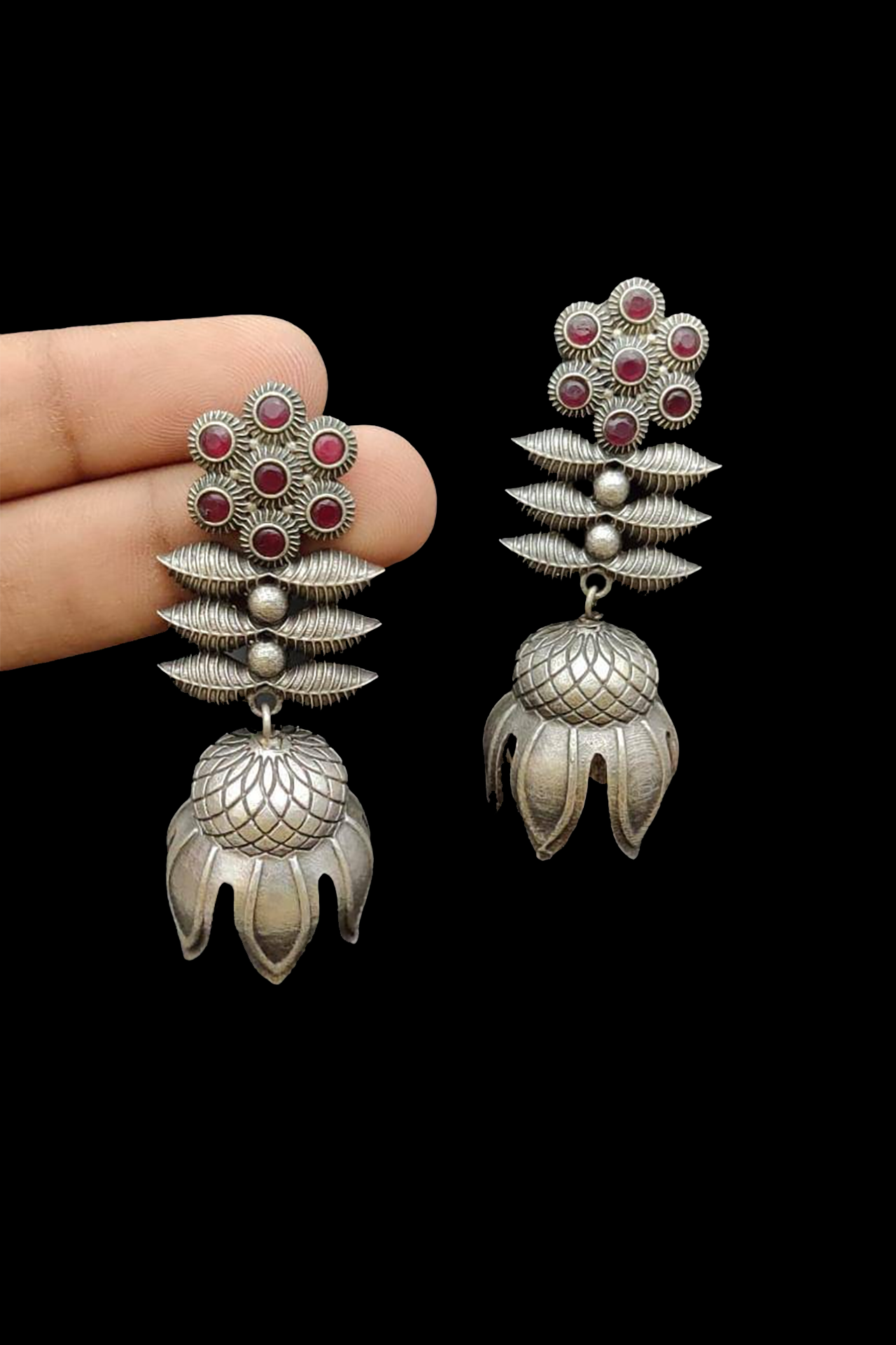 Flower Jumkha Earring With Rani Stone SRFJ195R