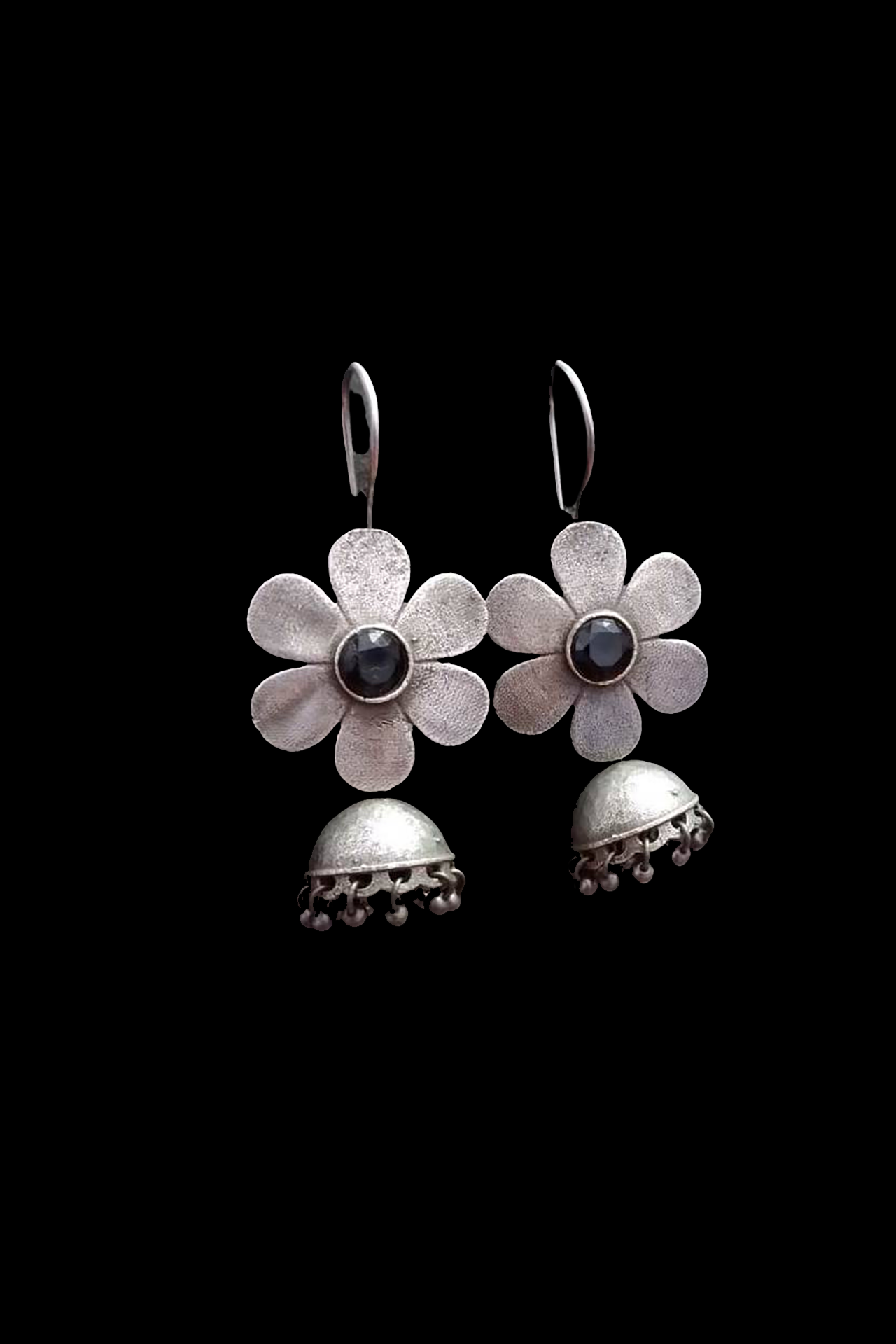 Flower Jumkhi Hook Earring Black SRFJ130