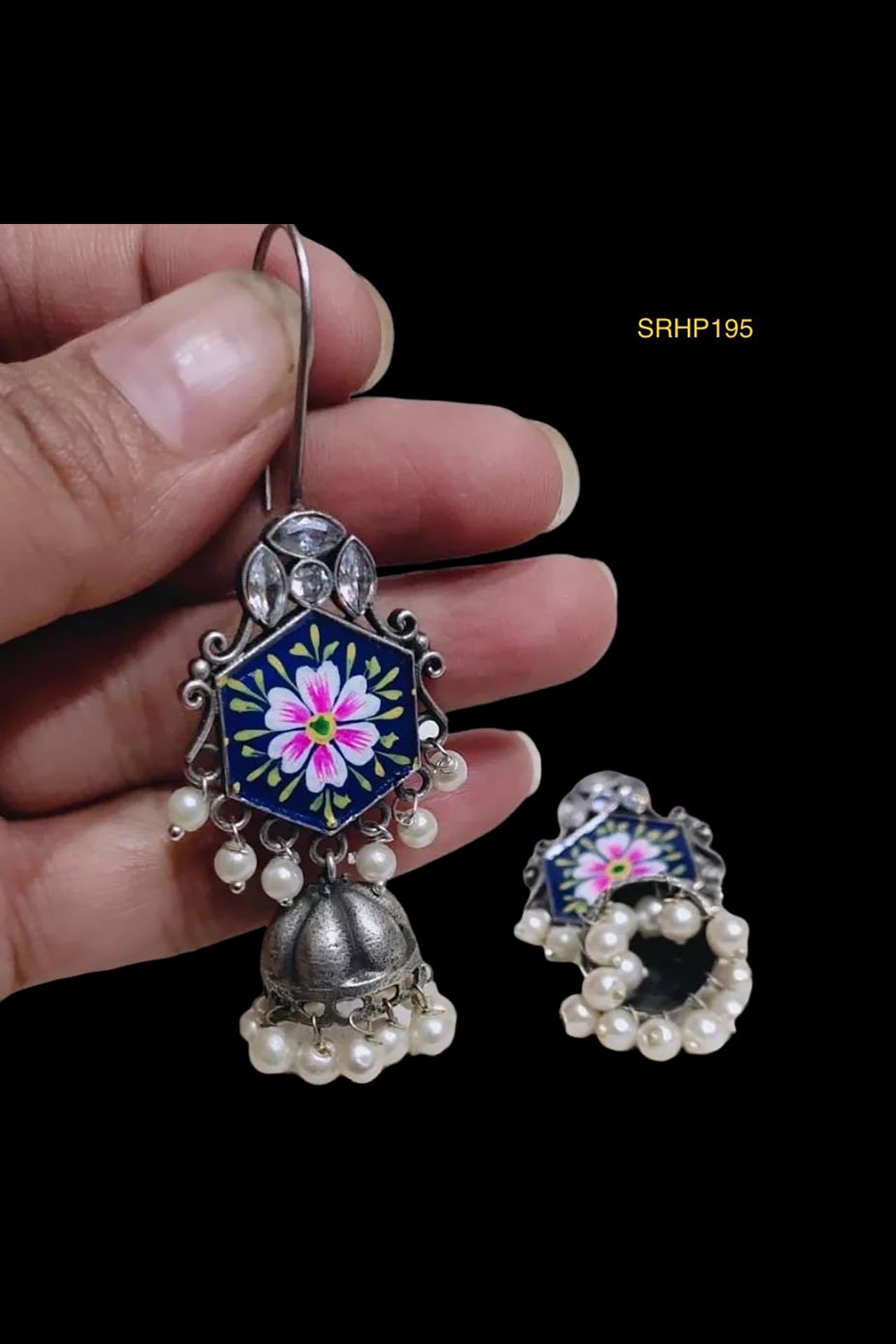 Hand Painted Earring Royal Blue Pink SRHP195RP