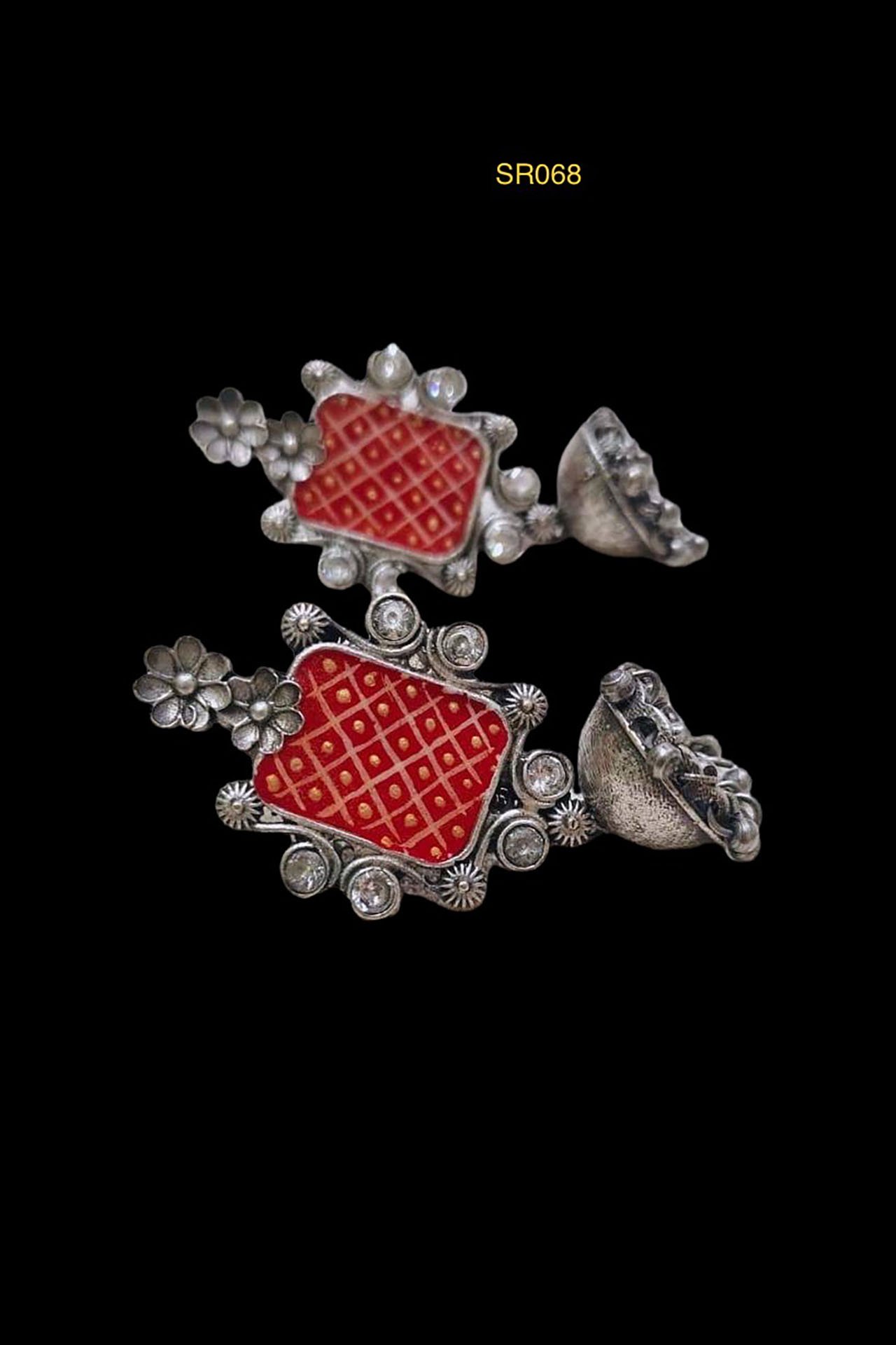 Hand Painted Jumkhi Earring Red SR068R