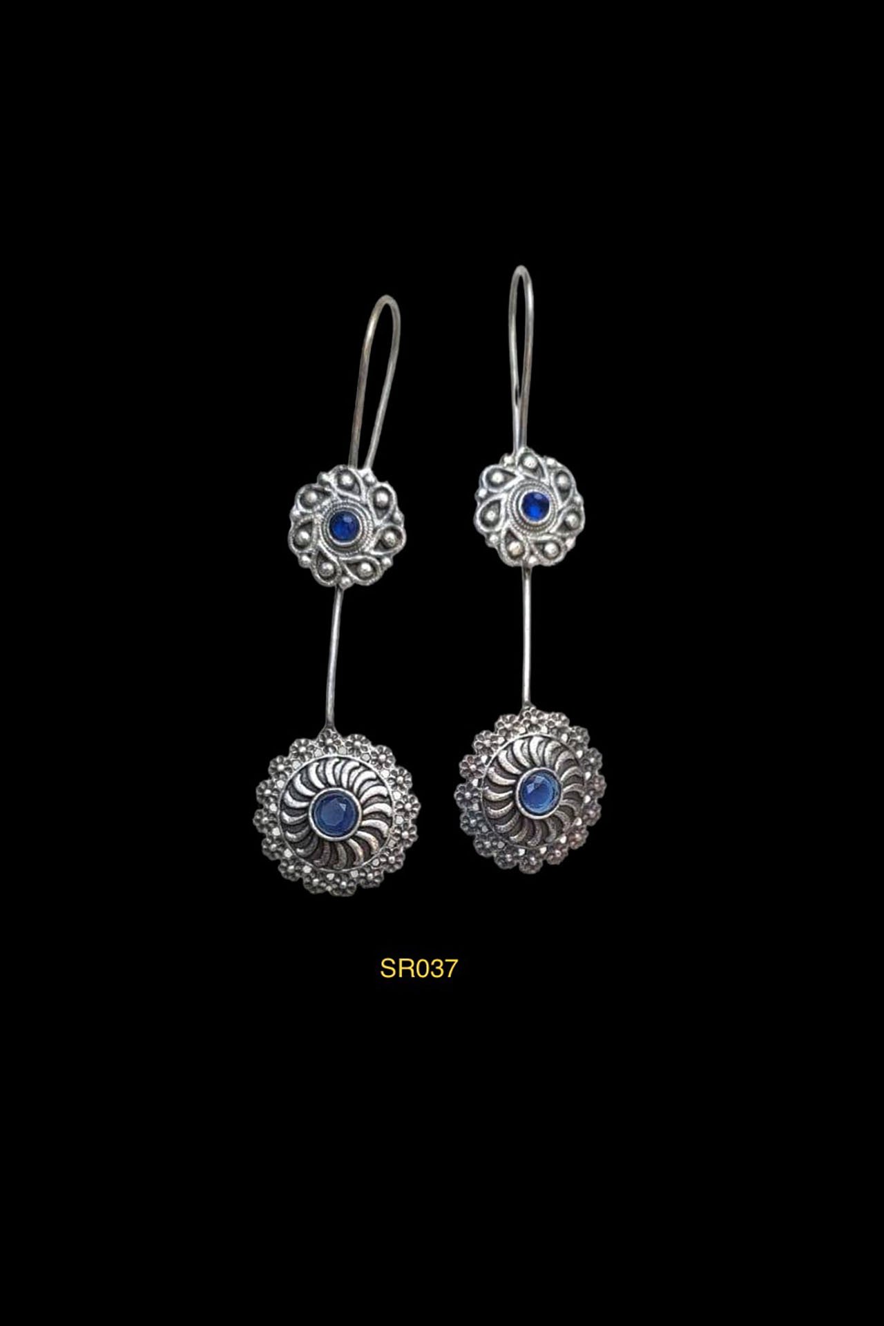 Hook Earring With Double Cricle Shape Blue SR037BL