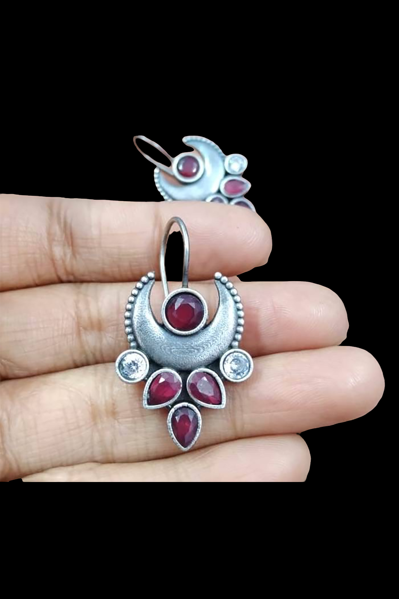 Hook Earring With Red Stone SRS130R