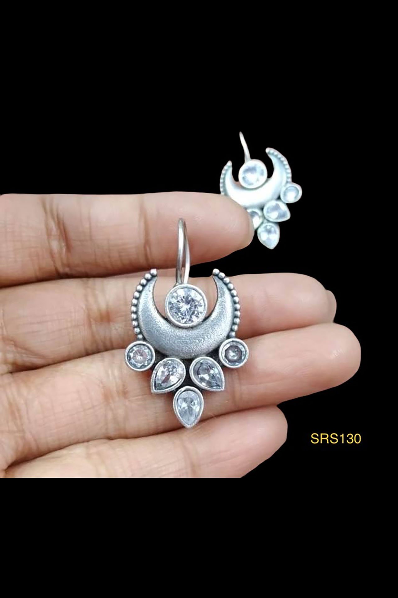 Hook Earring With White Stone SRS130W