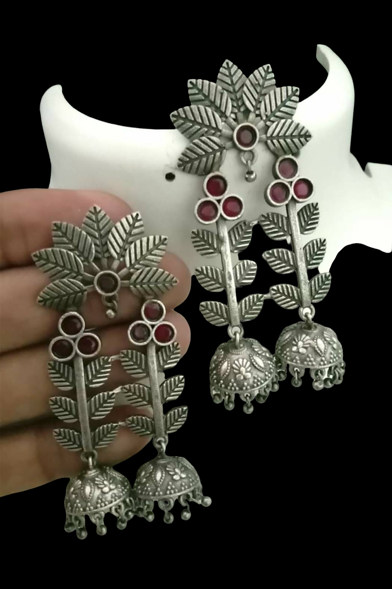 Leaf ShapeDouble Jumkhi WithRani Stone SRLSD190R