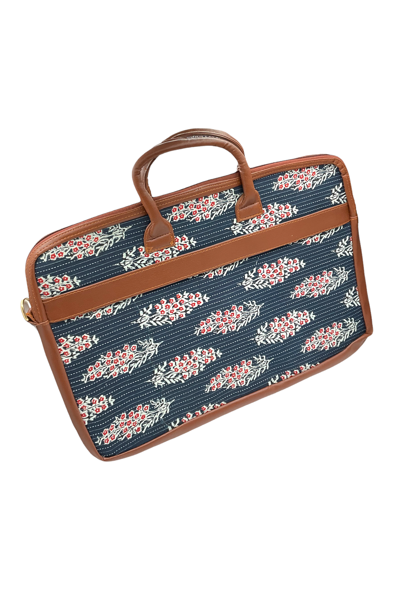 Leather Laptop Bag With Printed Cloth Black Red Cream LLBWPC003