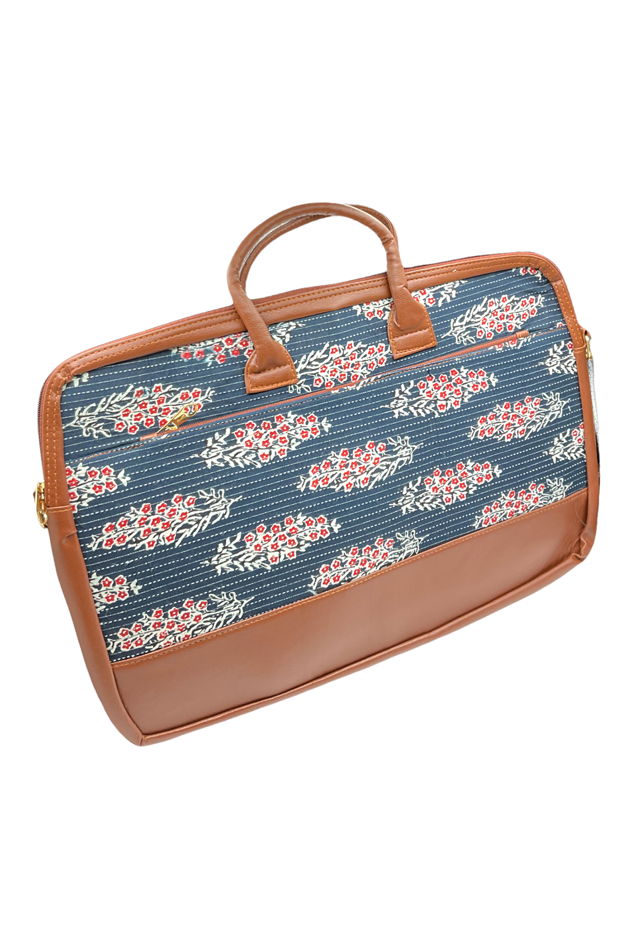 Leather Laptop Bag With Printed Cloth Black Red Cream LLBWPC003_