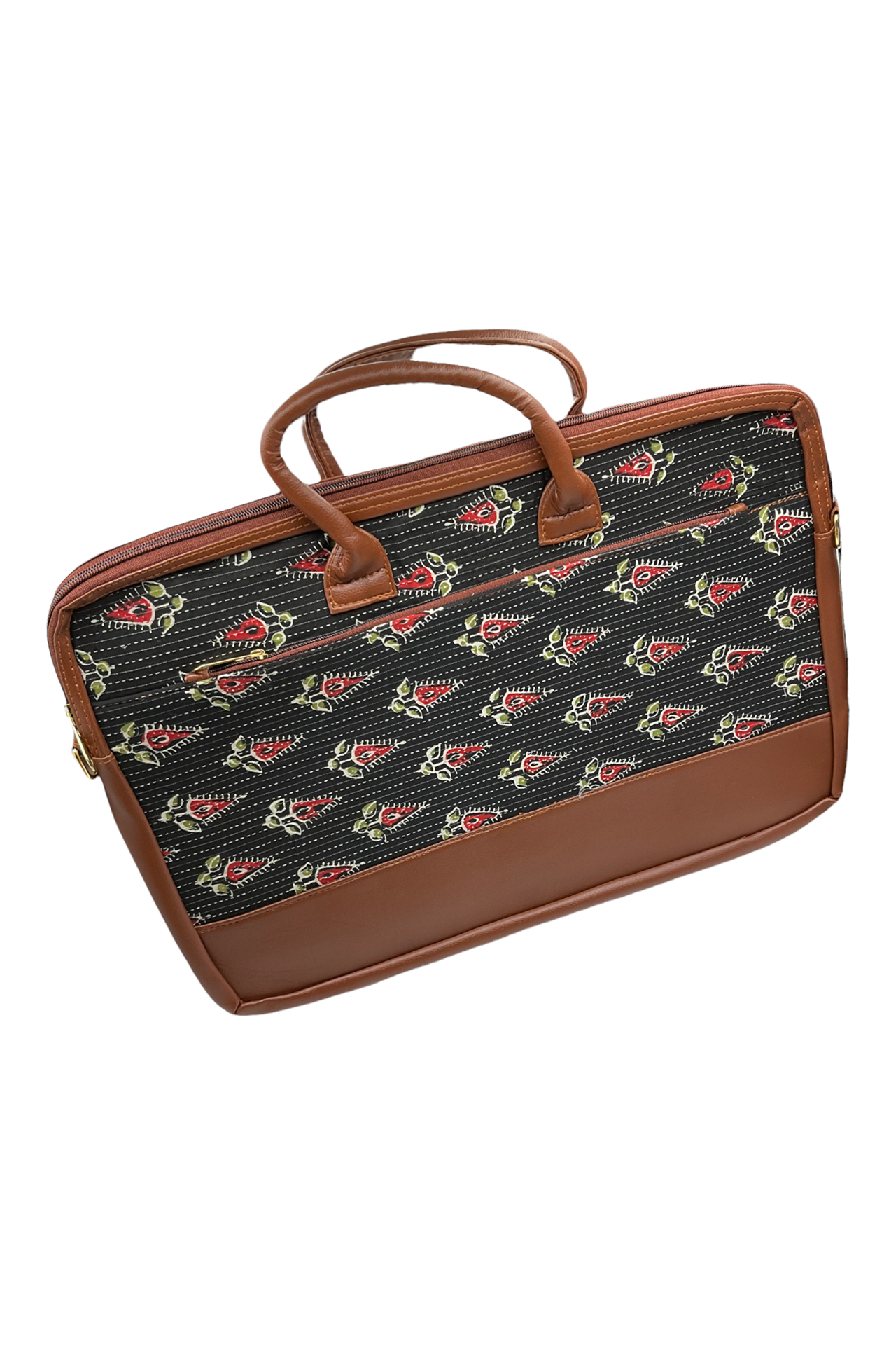 Leather Laptop Bag With Printed Cloth Black Red LLBWPC002