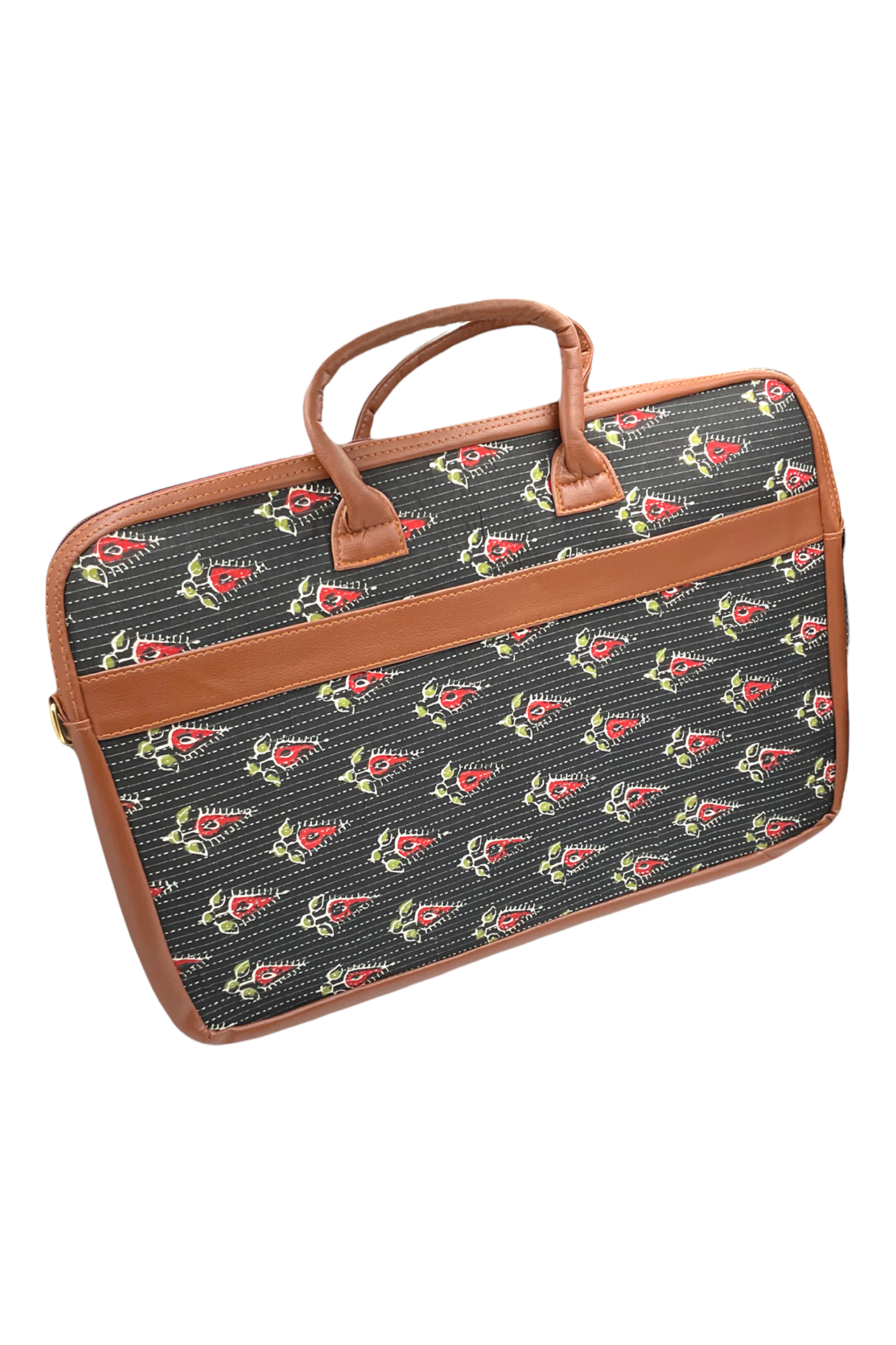 Leather Laptop Bag With Printed Cloth Black Red LLBWPC002_