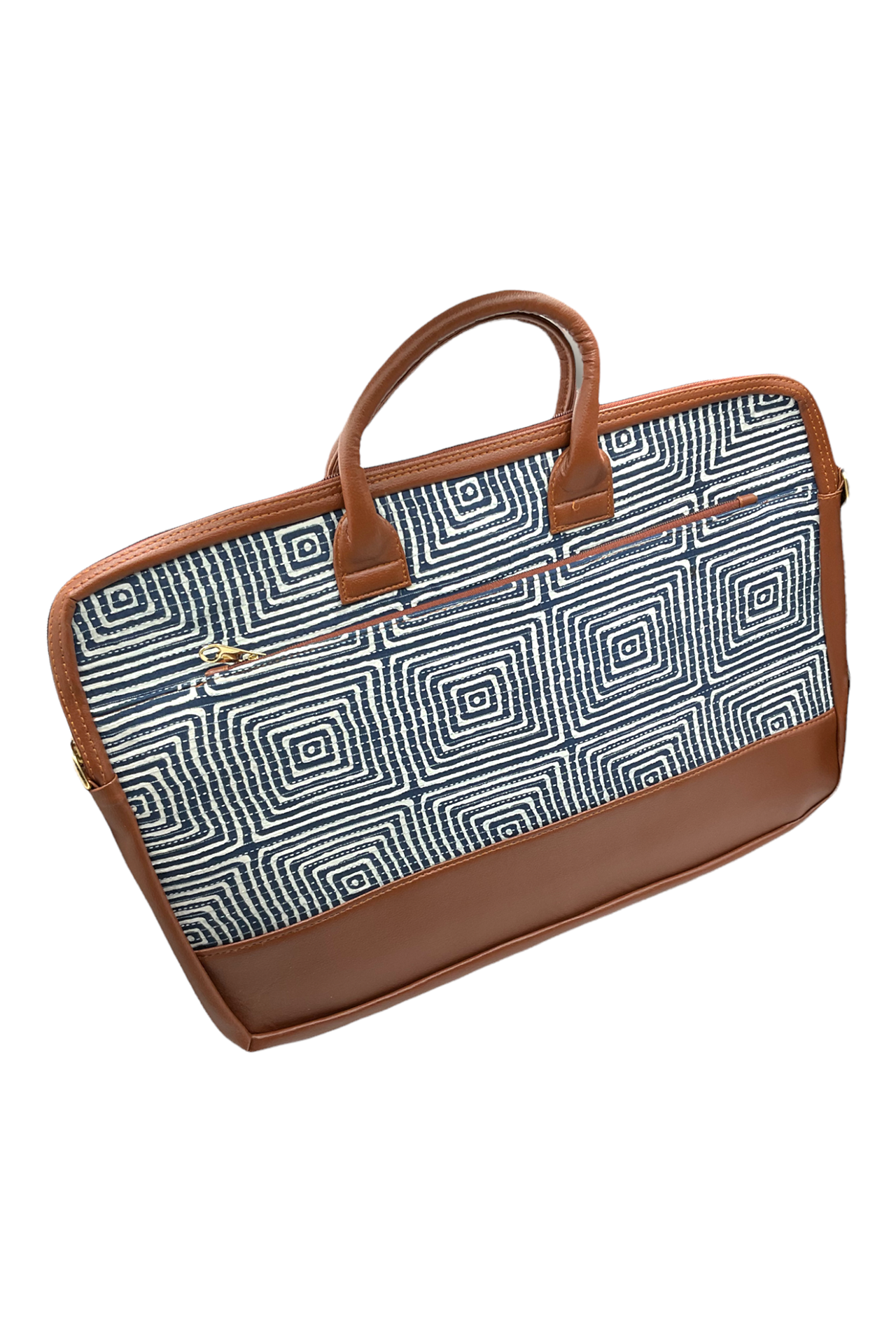 Leather Laptop Bag With Printed Cloth Blue White LLBWPC004