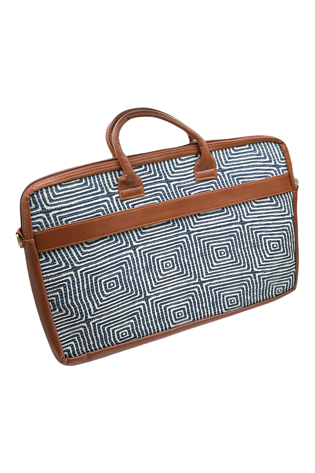 Leather Laptop Bag With Printed Cloth Blue White LLBWPC004_