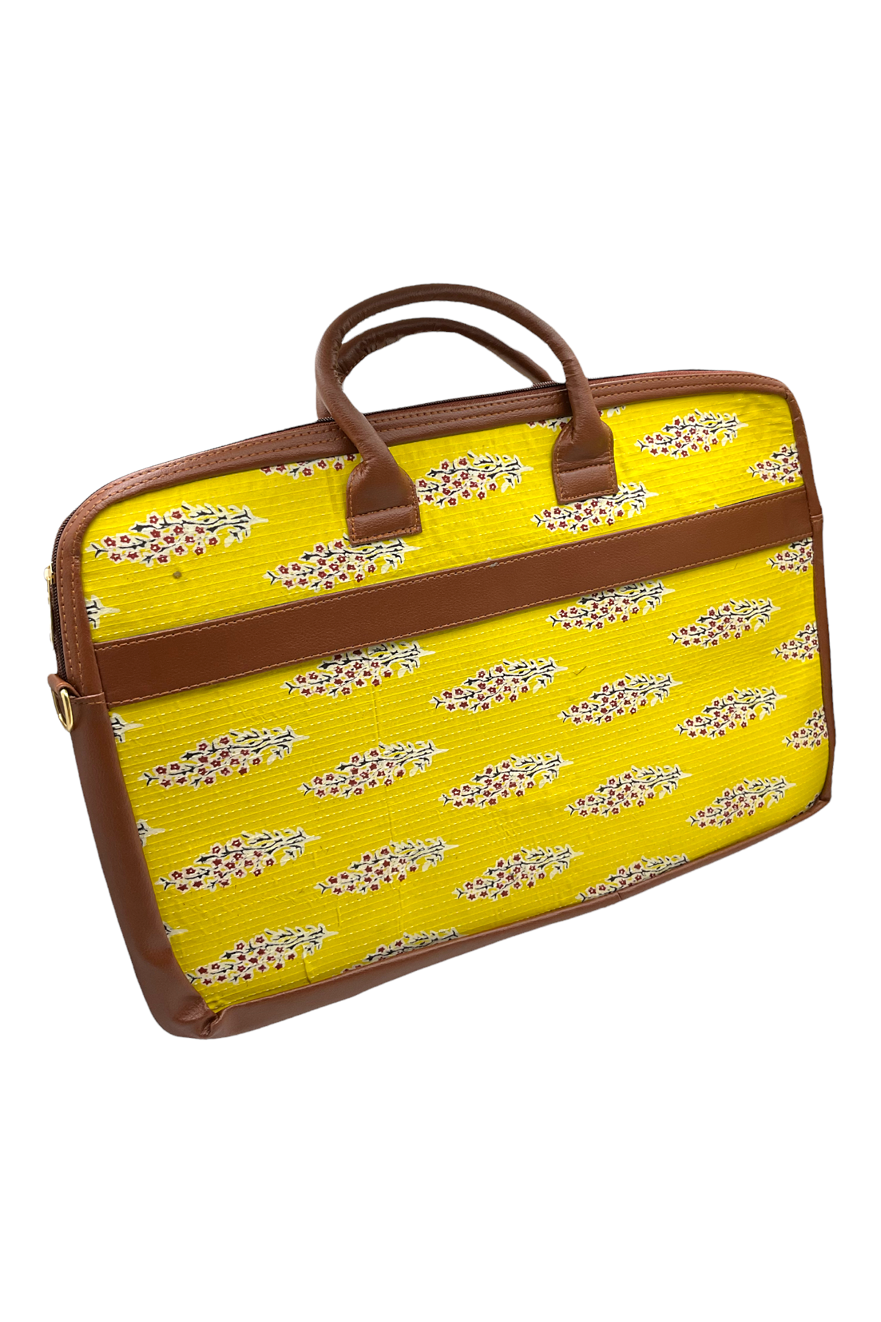 Leather Laptop Bag With Printed Cloth Yellow LLBWPC001