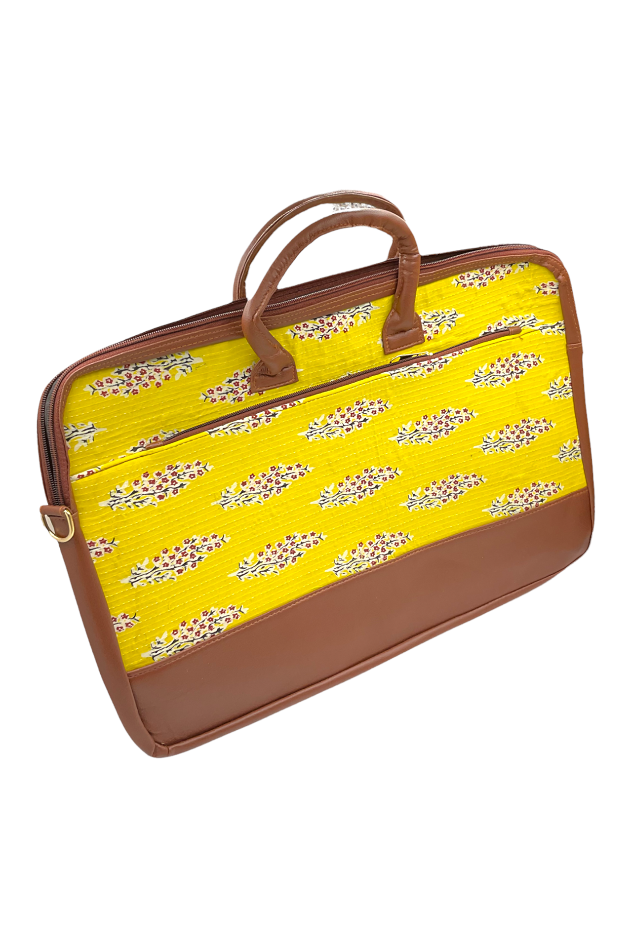 Leather Laptop Bag With Printed Cloth Yellow LLBWPC001_