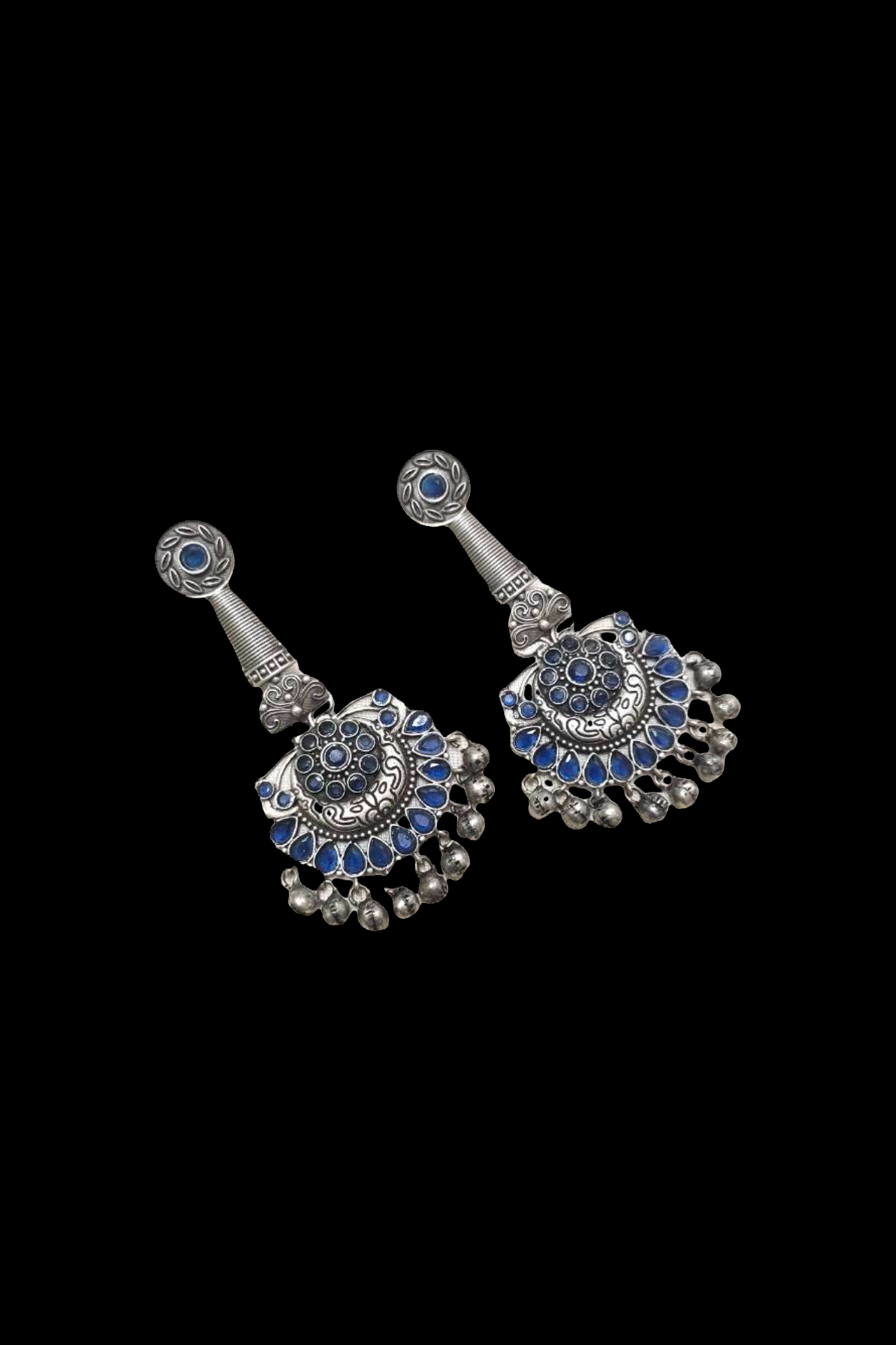 Long Earring Round Blue Stone SRLR240BL