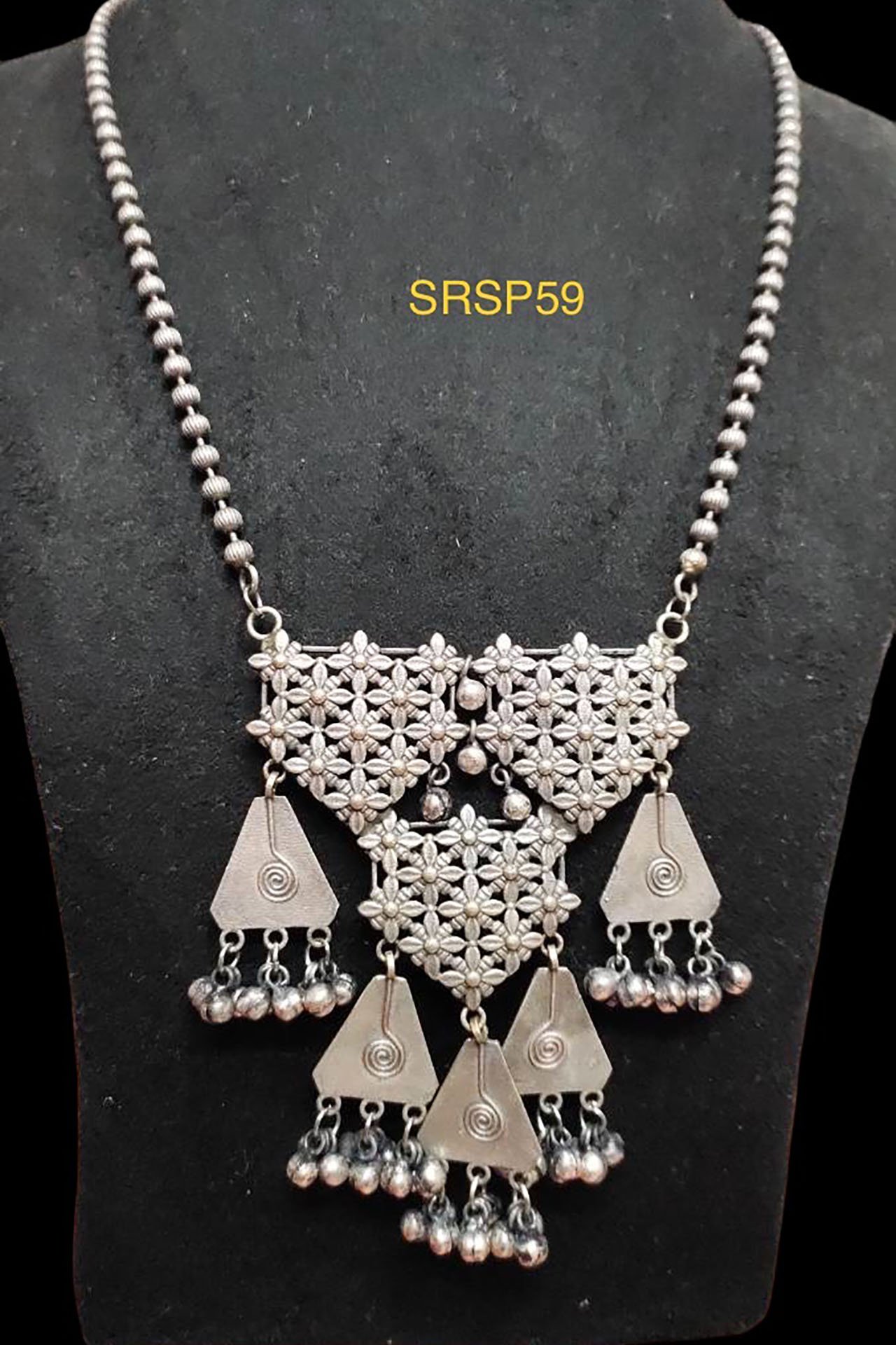 Long Necklace Set With Silver Beads Sliver Pan Shape SRSP59