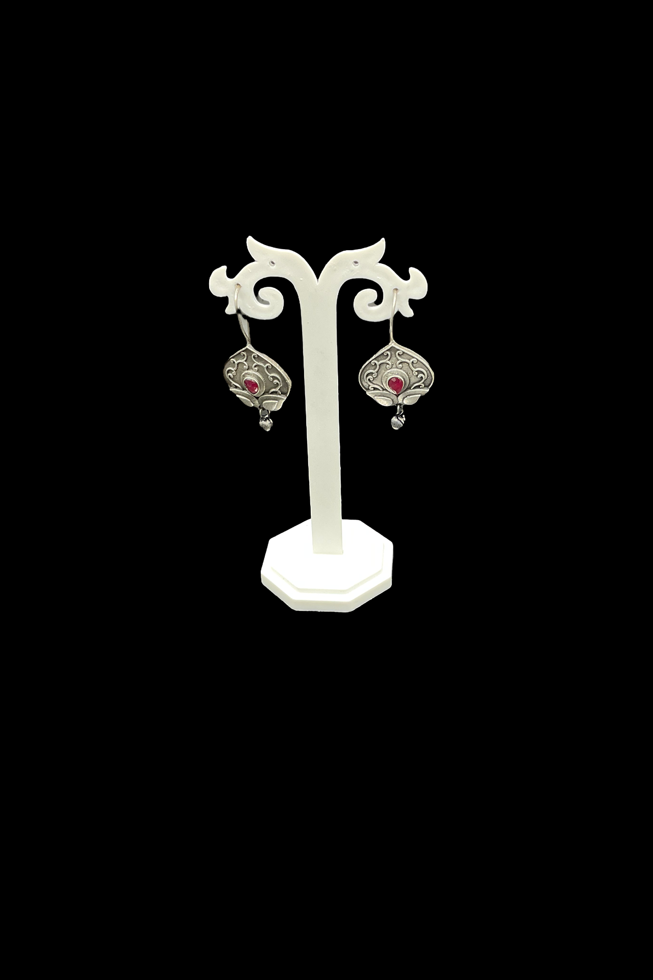 Pan Shape Hook Earring Red Stone SRPS120