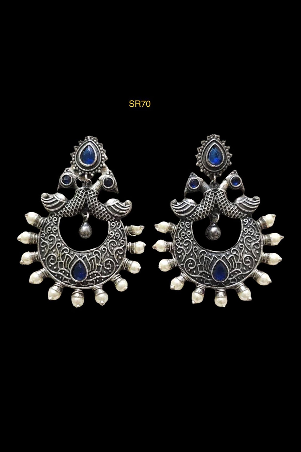 Peacock Earring With Pearl Work BlueSR70BL