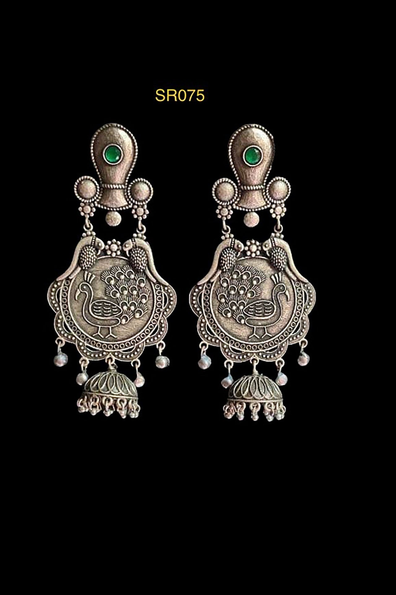 Peacock Print Jumakha With Green Stone SR075G